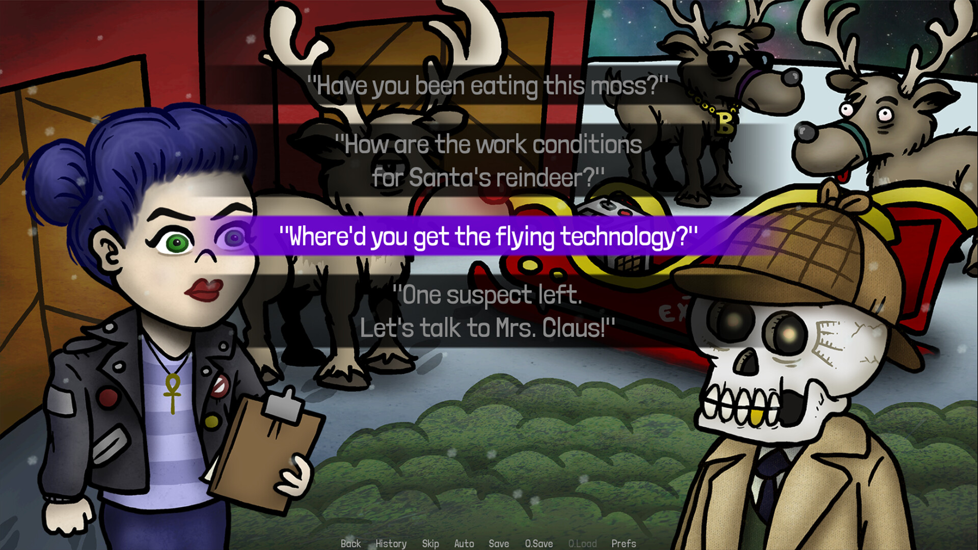 主角們正在審問一隻會飛的馴鹿