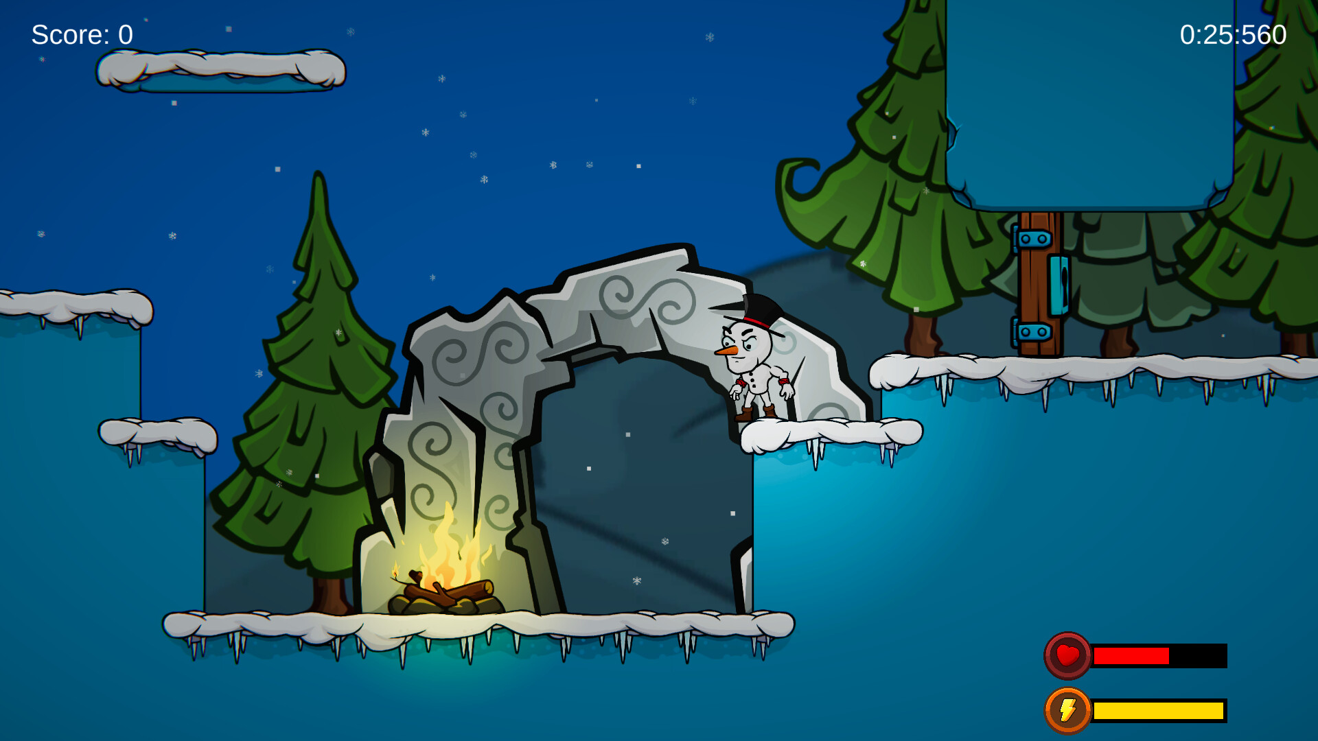 雪人與神祕的發光體互動，展現遊戲的探索元素