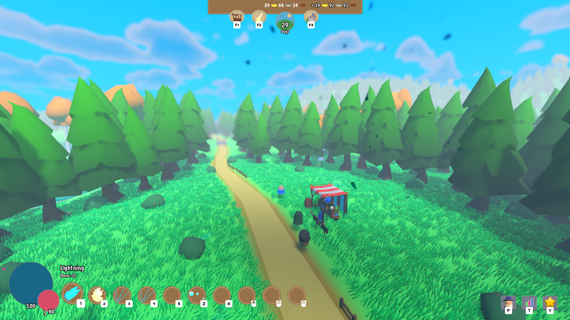 夜晚降臨，玩家必須施展炫麗的魔法擊退來犯的森林怪物