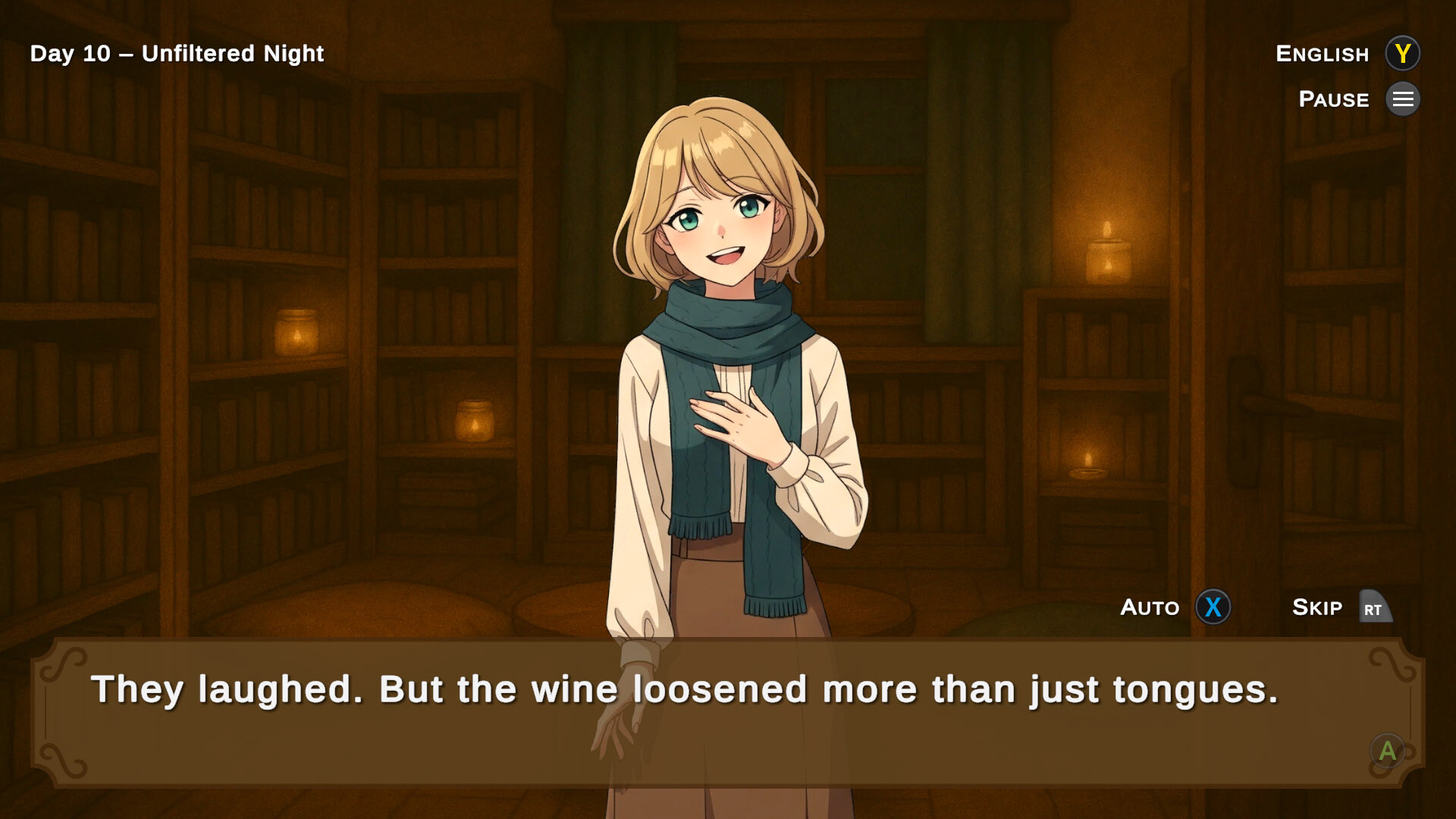 主角望向窗外,窗外是冬季的海邊景色。