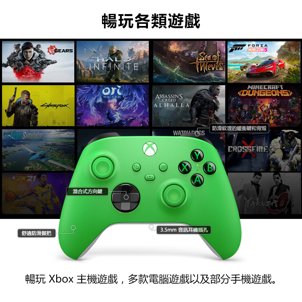 Xbox 手把連線與裝置相容性示意圖