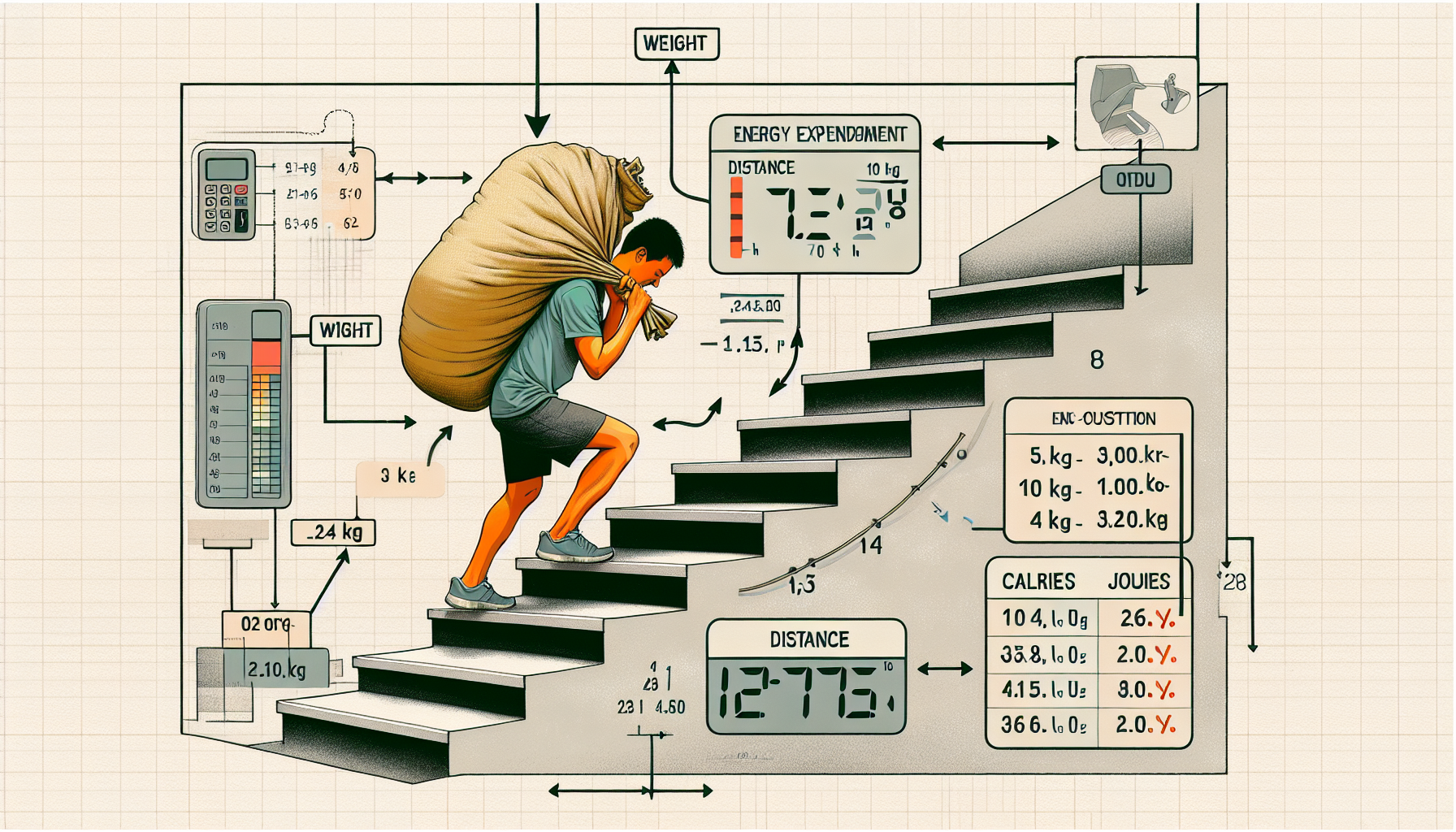 扛米上樓的熱量消耗科學分析圖