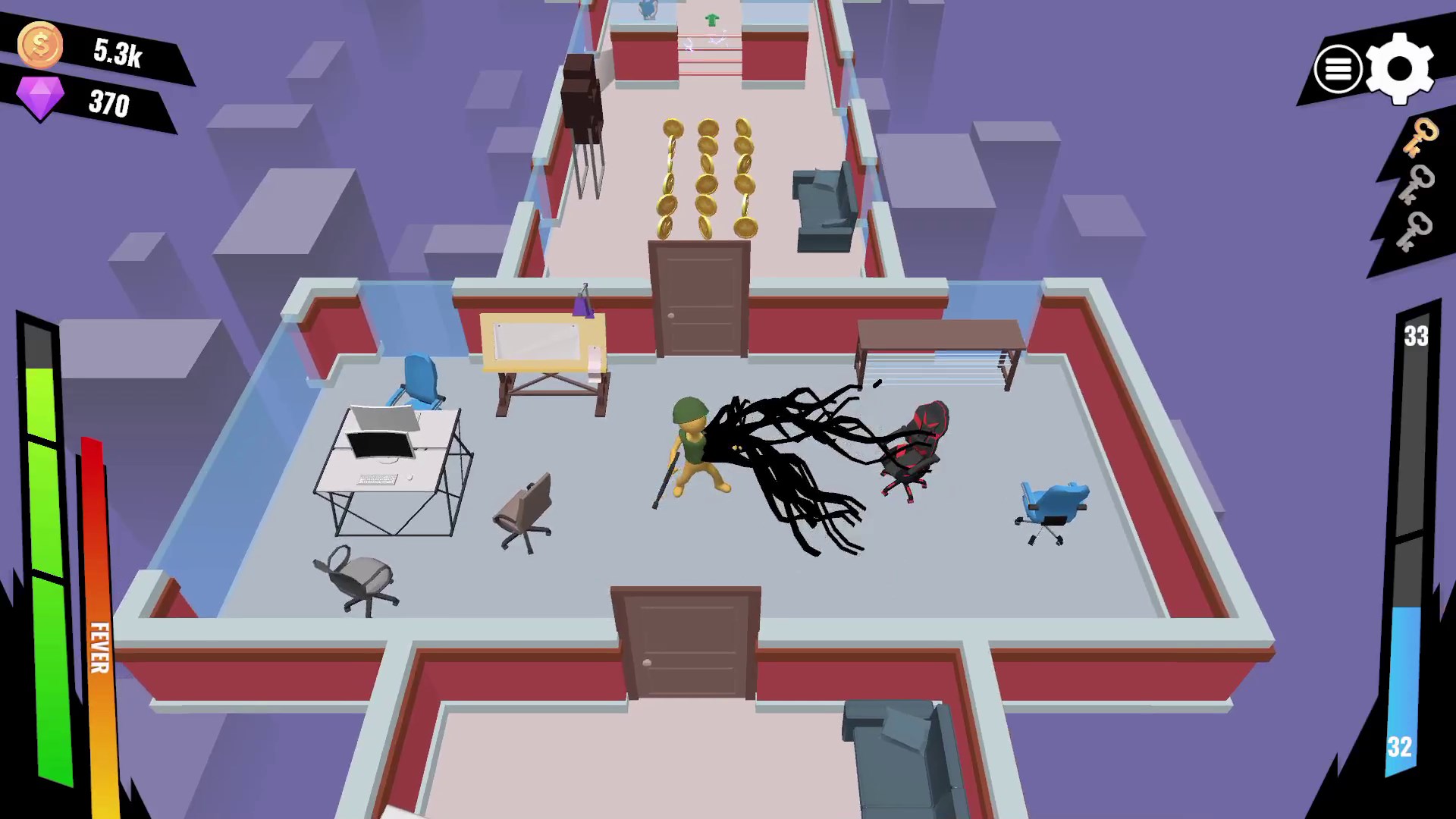 The Nom 遊戲截圖，展示角色爬牆與戰鬥畫面