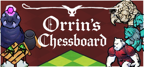 《Orrin's Chessboard》遊戲主視覺圖,展現了棋盤與防禦塔的奇幻風格。