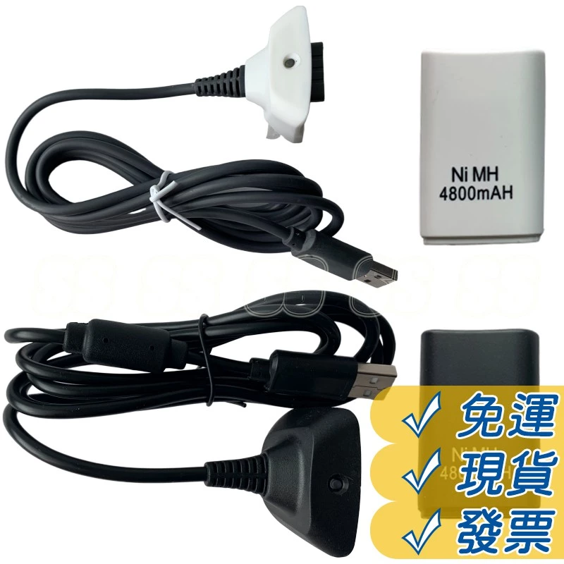 XBOX360 手把電池與同步線配件圖