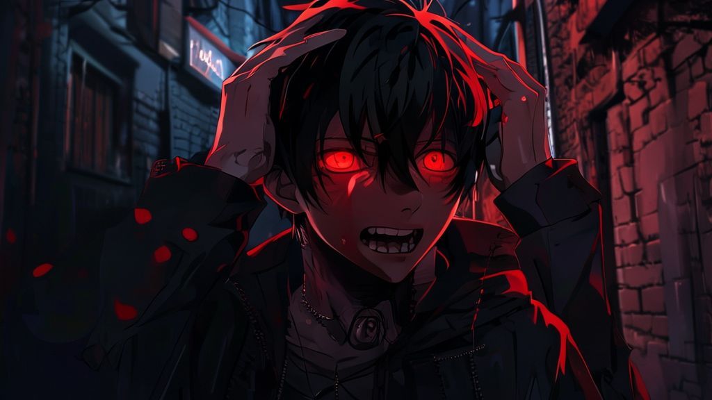 主角在暗巷中掙扎，試圖壓抑吸血衝動