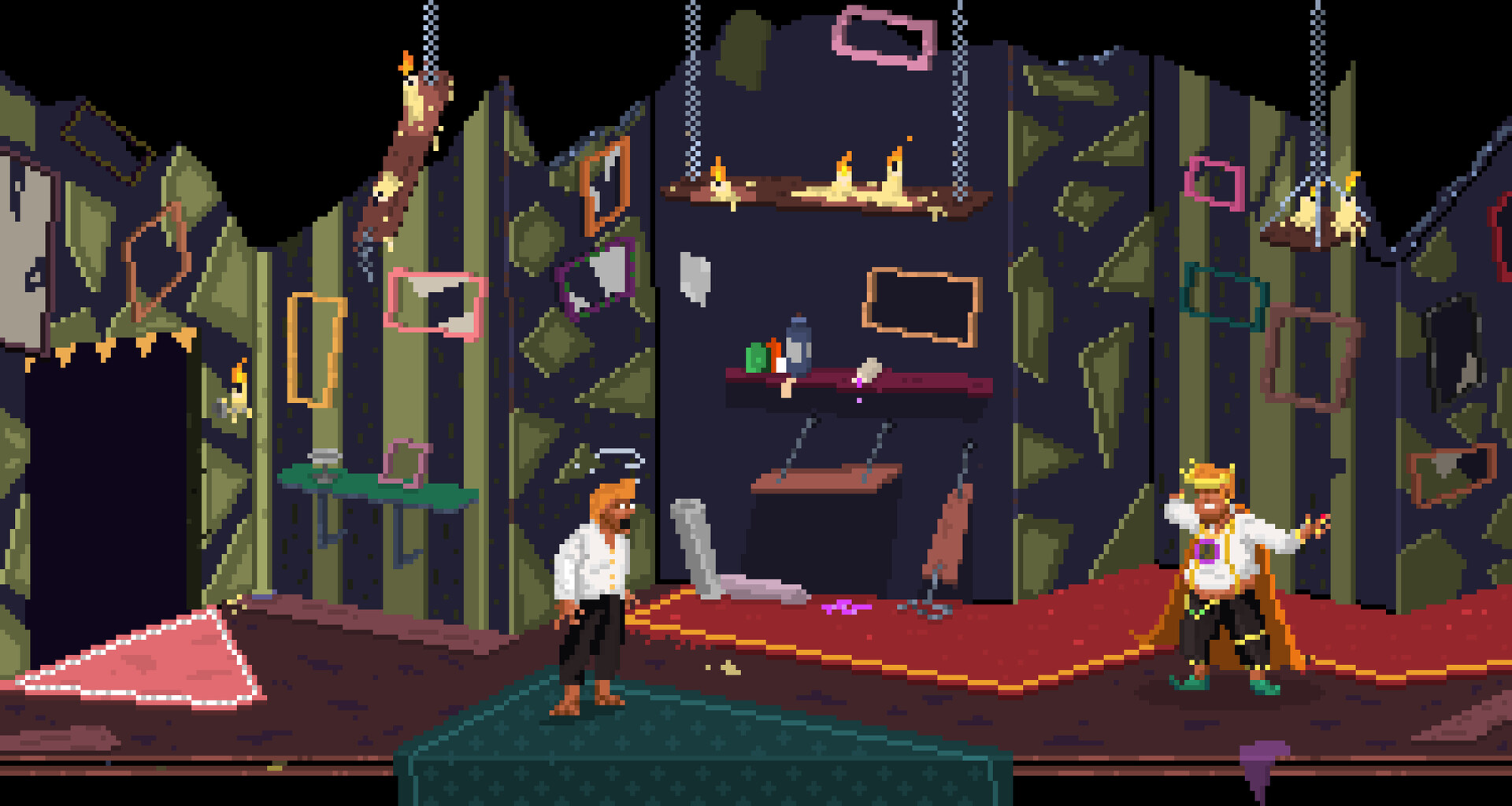 遊戲截圖：神秘的角色對話與超現實氛圍