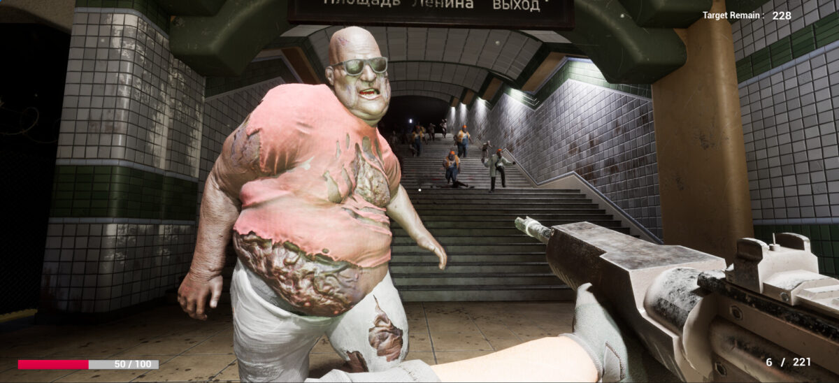 Gate 戰鬥畫面，玩家持槍對抗敵人