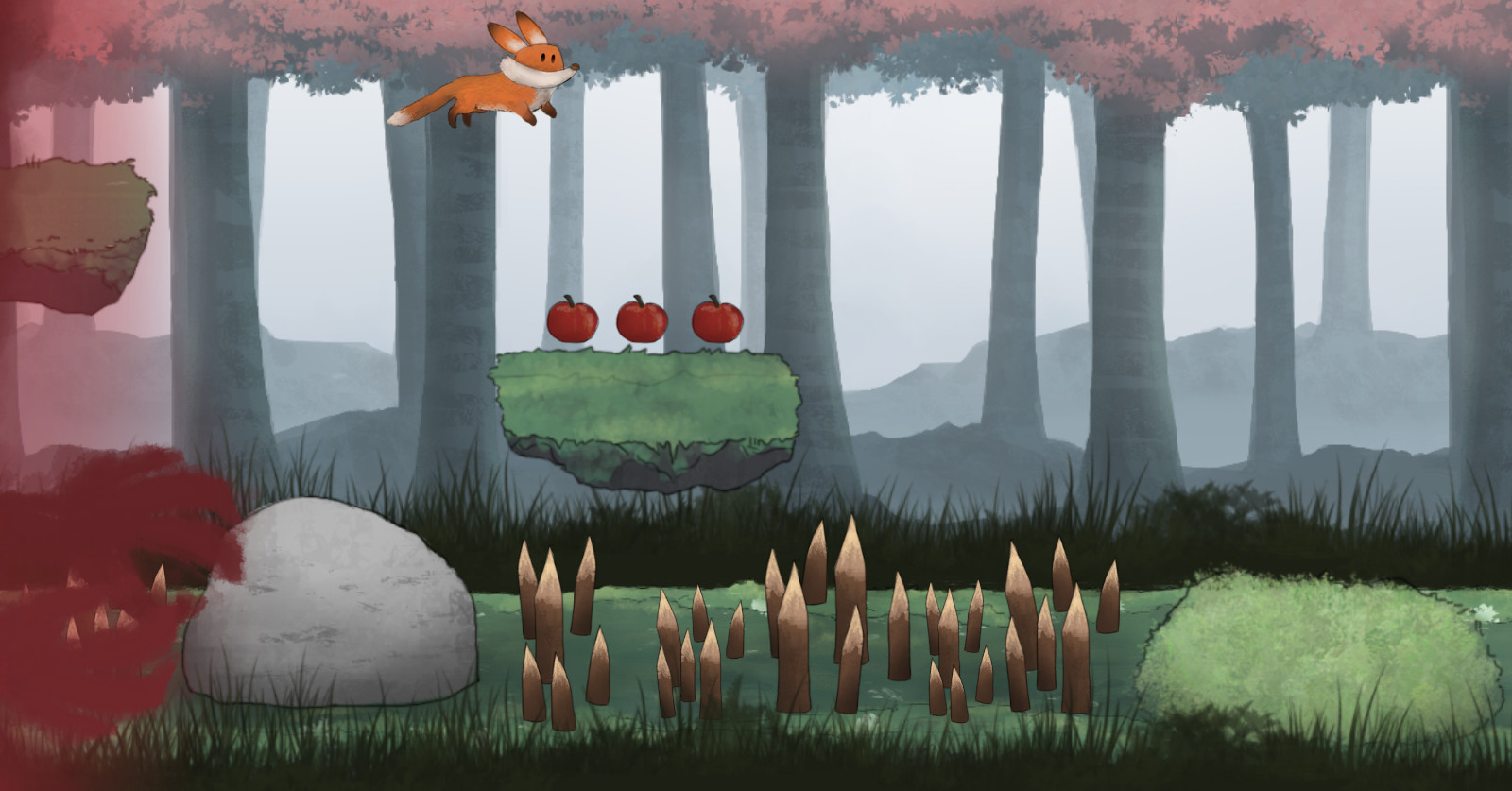 遊戲場景截圖:充滿綠意的森林關卡