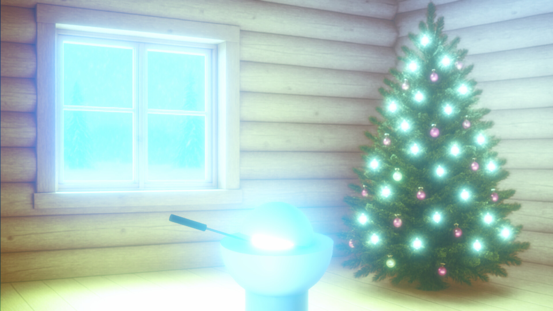 雪夜窗外的朦朧景色