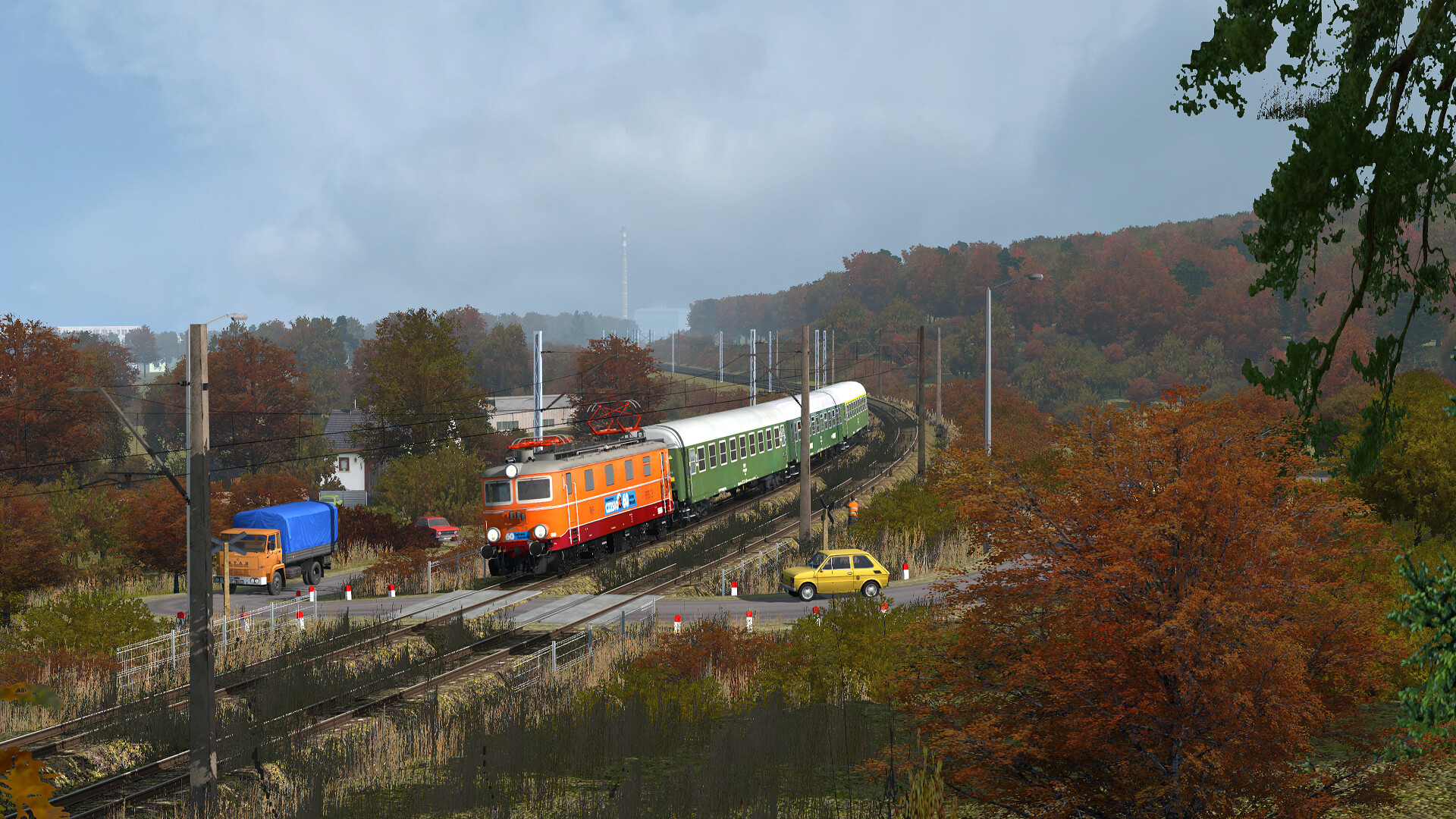 MaSzyna 列車行駛於郊區路線截圖