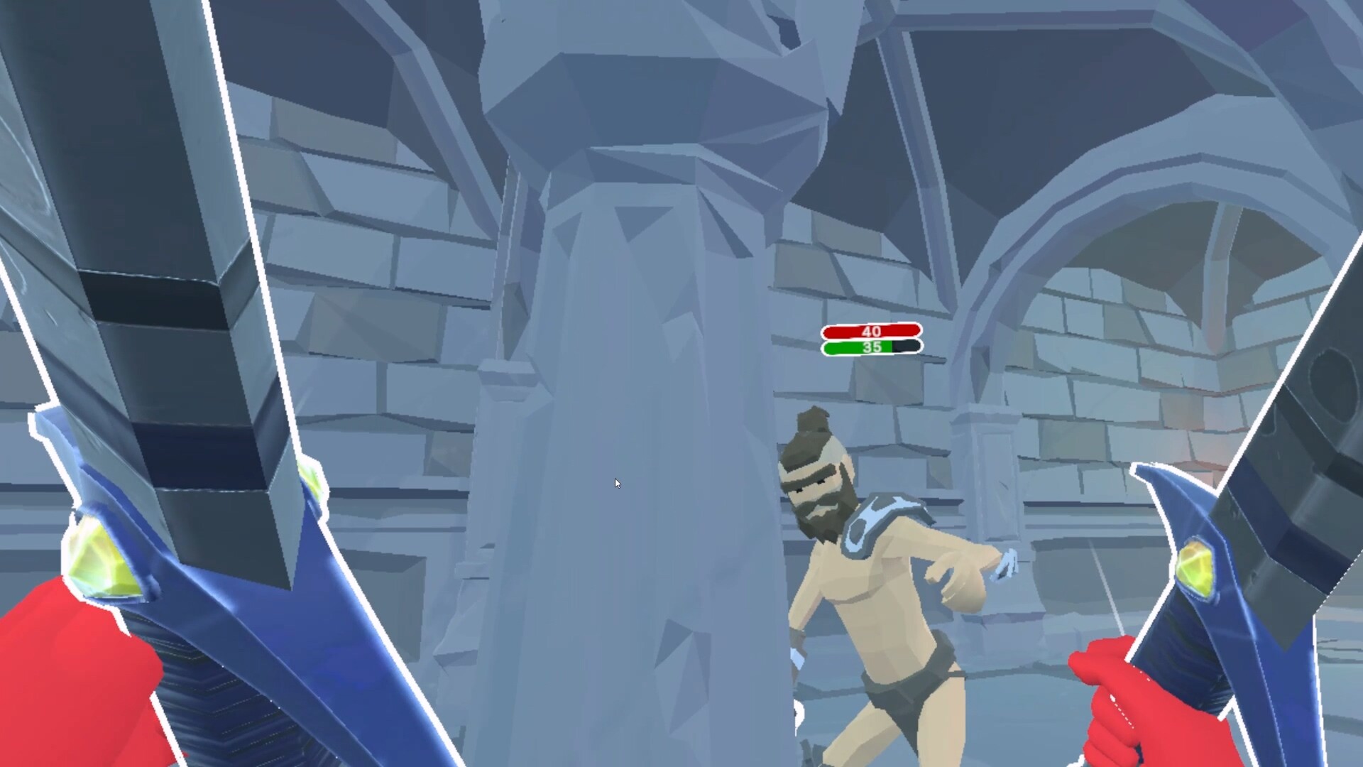 Sword World VR 遊戲內戰鬥截圖,展示物理碰撞效果