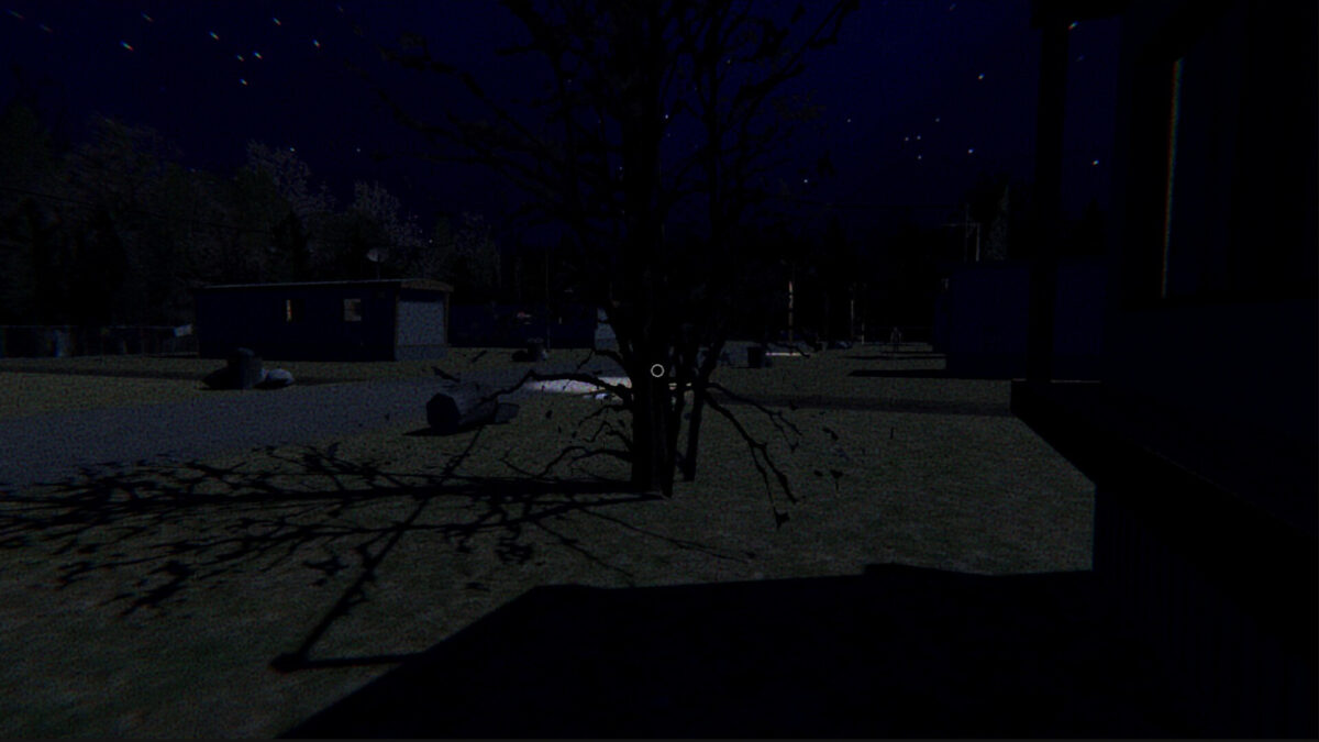 遊戲截圖：拖車公園的內部構造，斑駁的牆壁暗示著荒廢已久