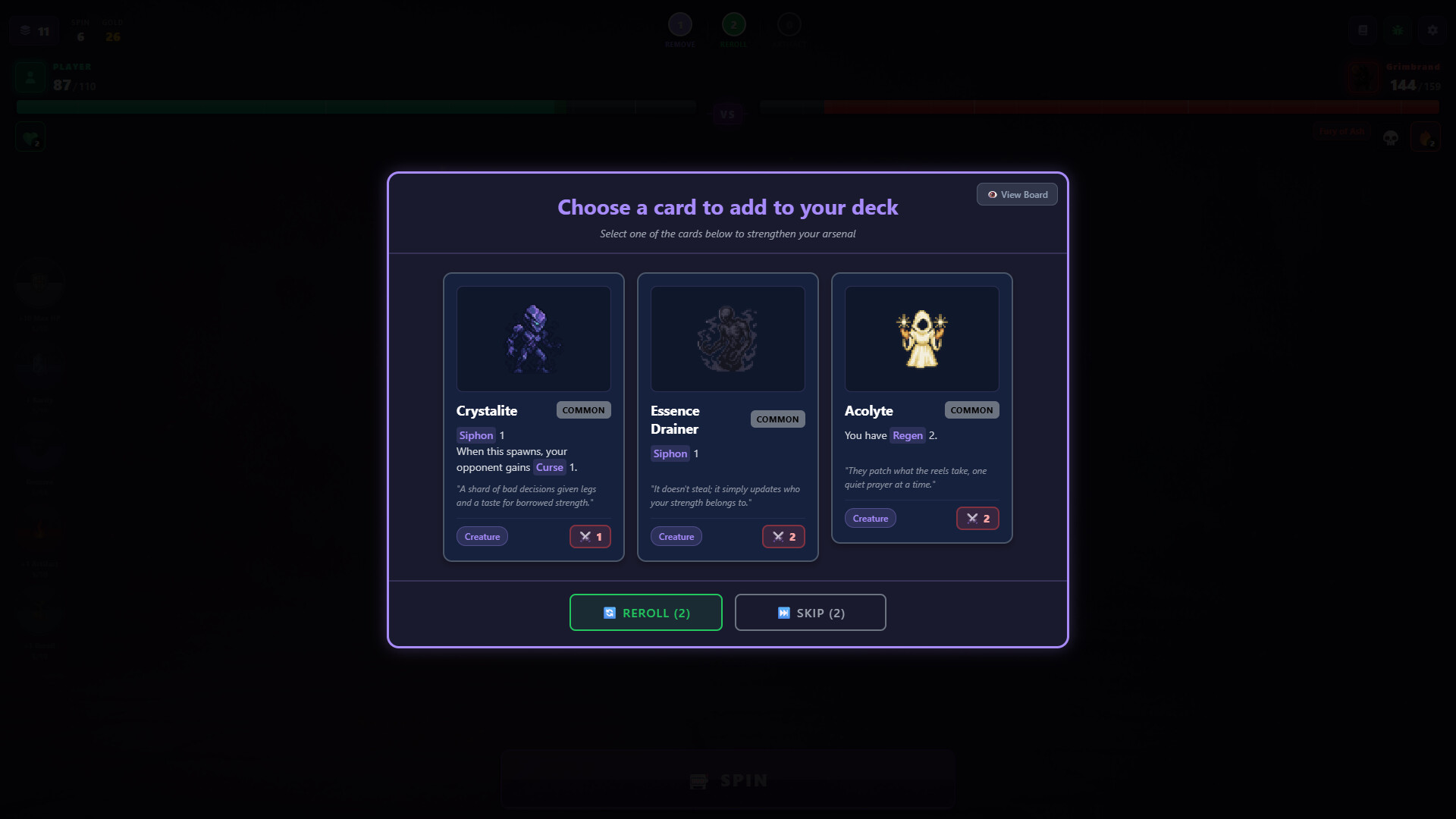 Slotomancer 卡牌選擇介面