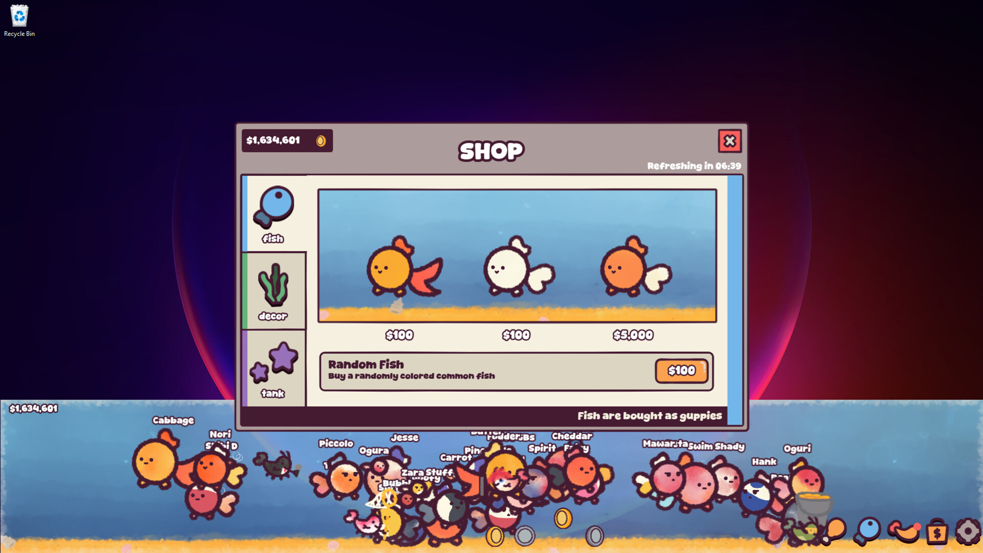 遊戲中的商店介面提供多樣裝飾與魚種