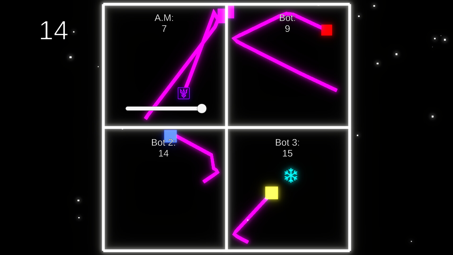 玩家與三個 AI 機器人激烈競爭