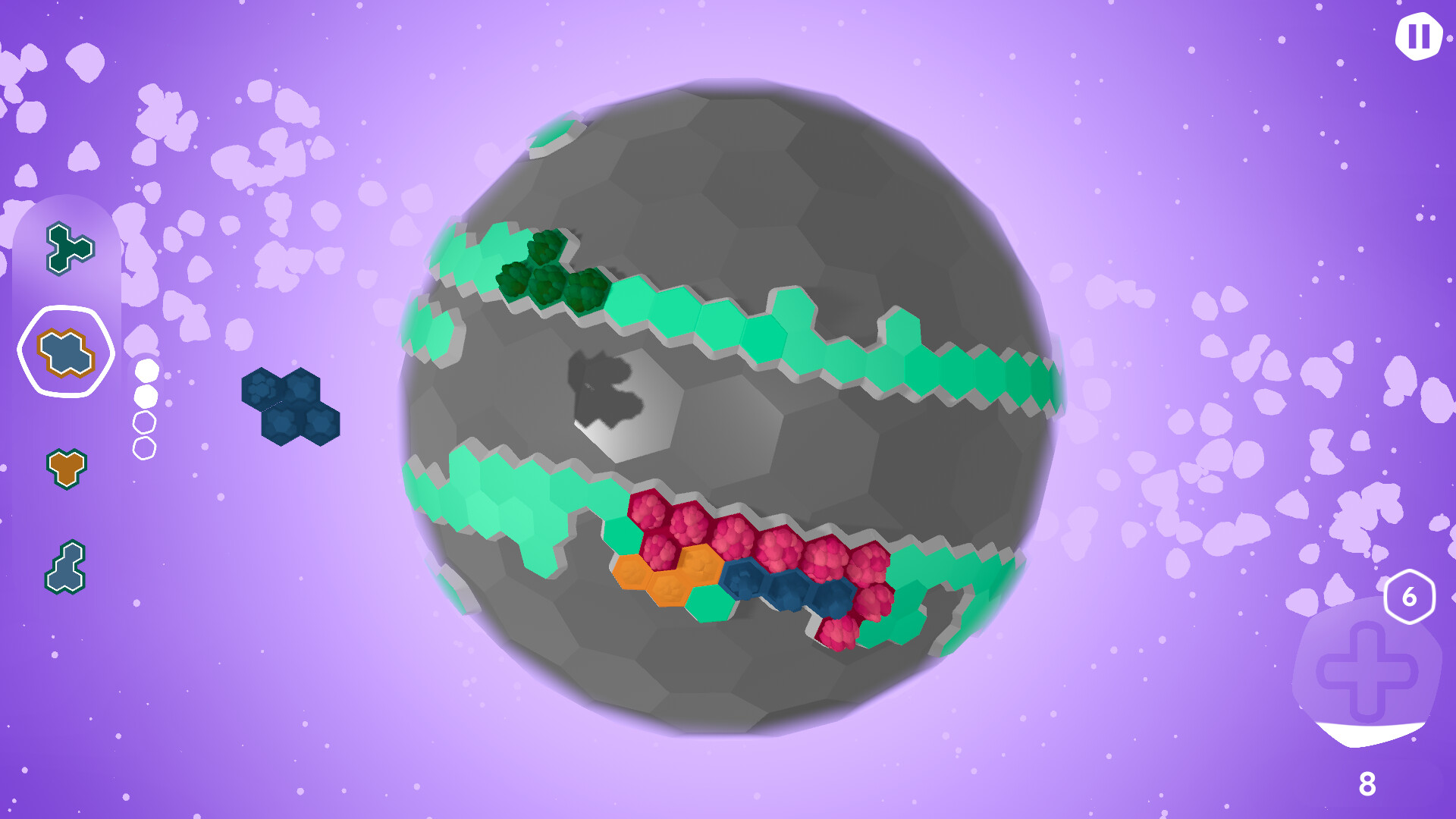 Cosmotiles 遊戲中後期的星球樣貌