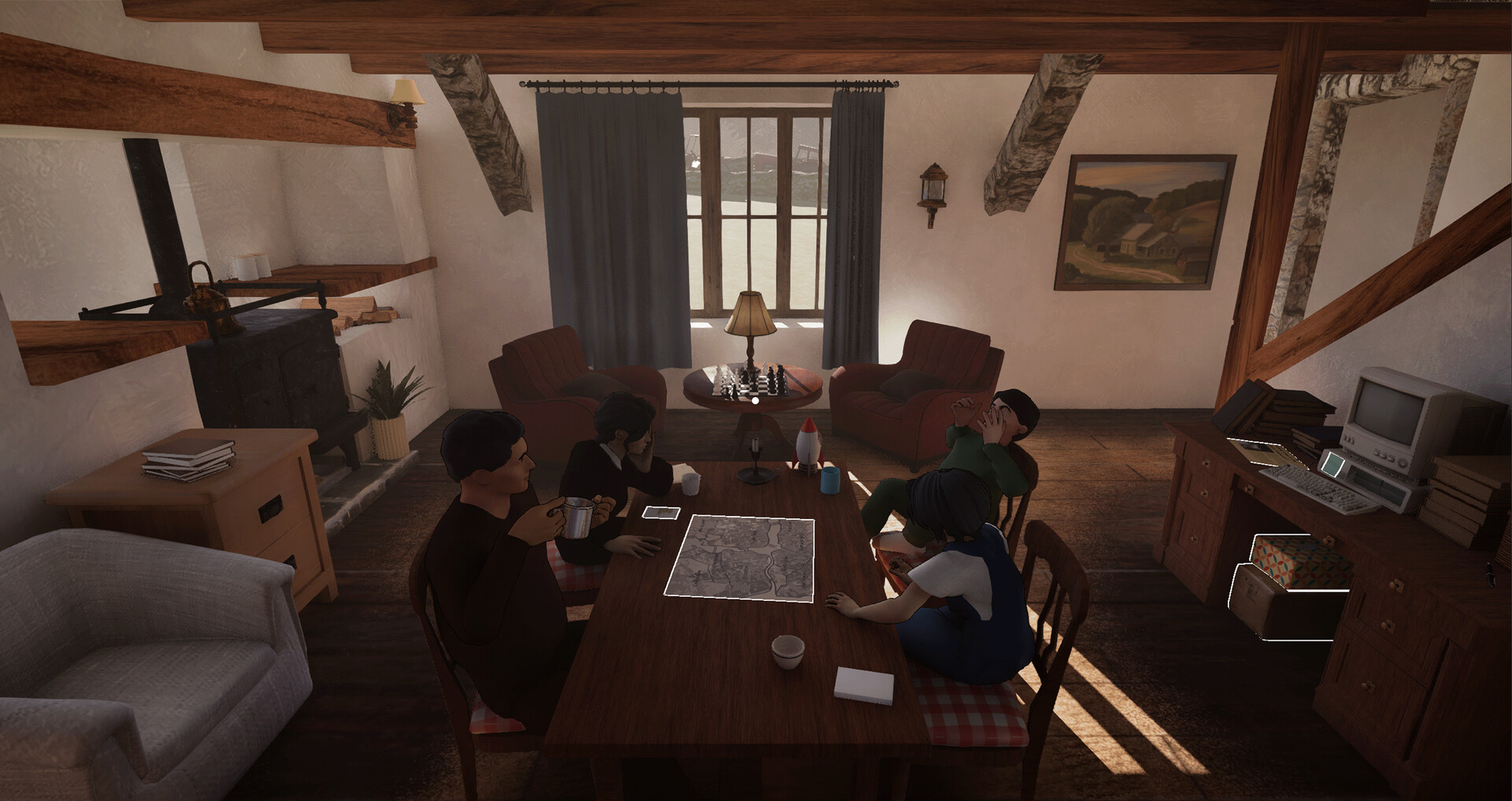 充滿 90 年代風格的室內場景