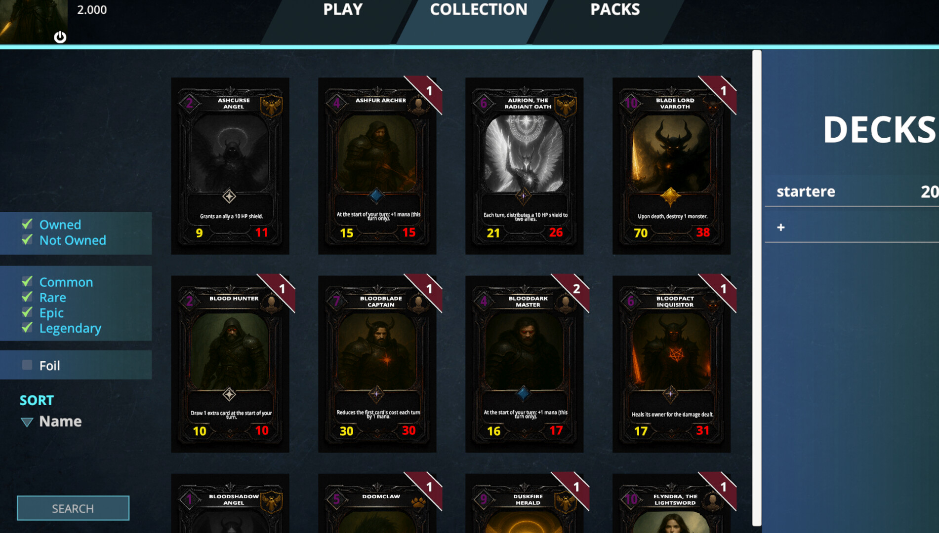 精美的卡牌收藏介面