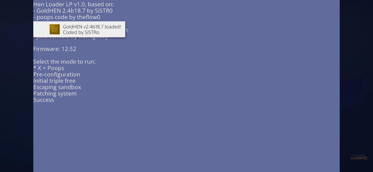 GoldHEN 成功啟動標誌