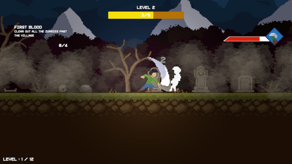 玩家在充滿像素風格的村莊中探索,準備迎戰敵人