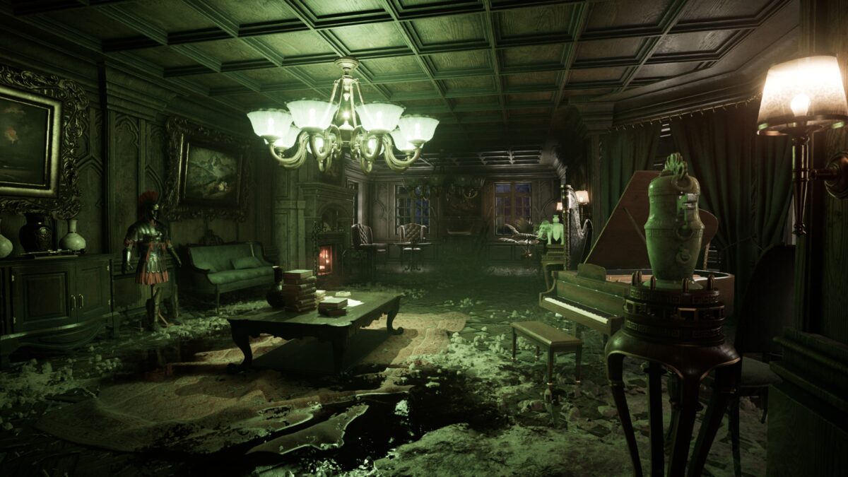 玩家在別墅長廊探險的視角