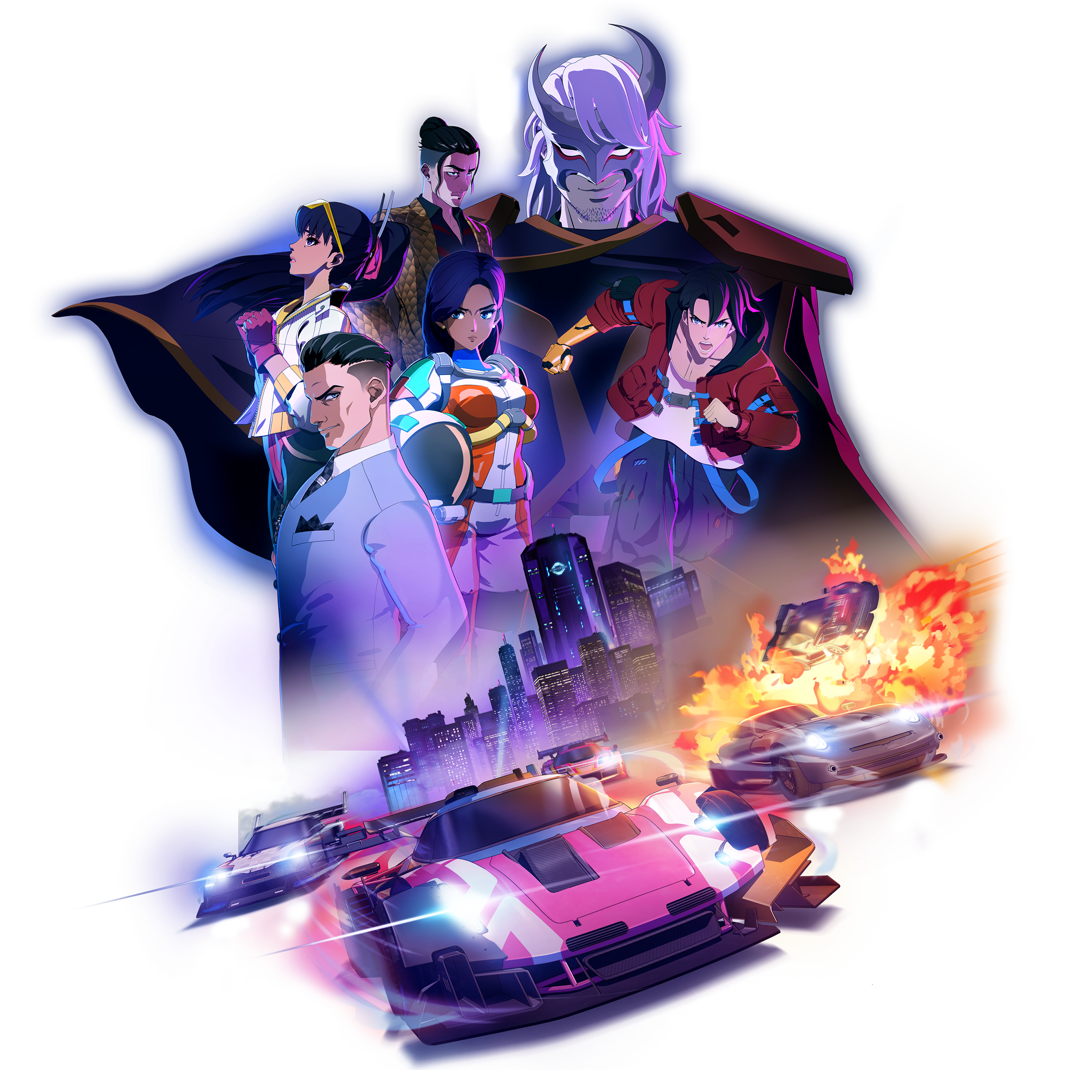 Screamer 遊戲角色設定圖，呈現 90 年代動畫風格