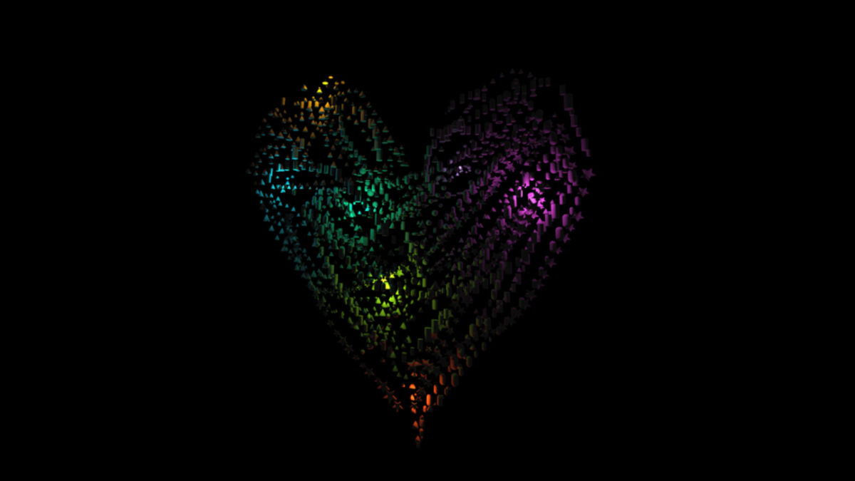 由數千個微小幾何體組成的發光愛心創作