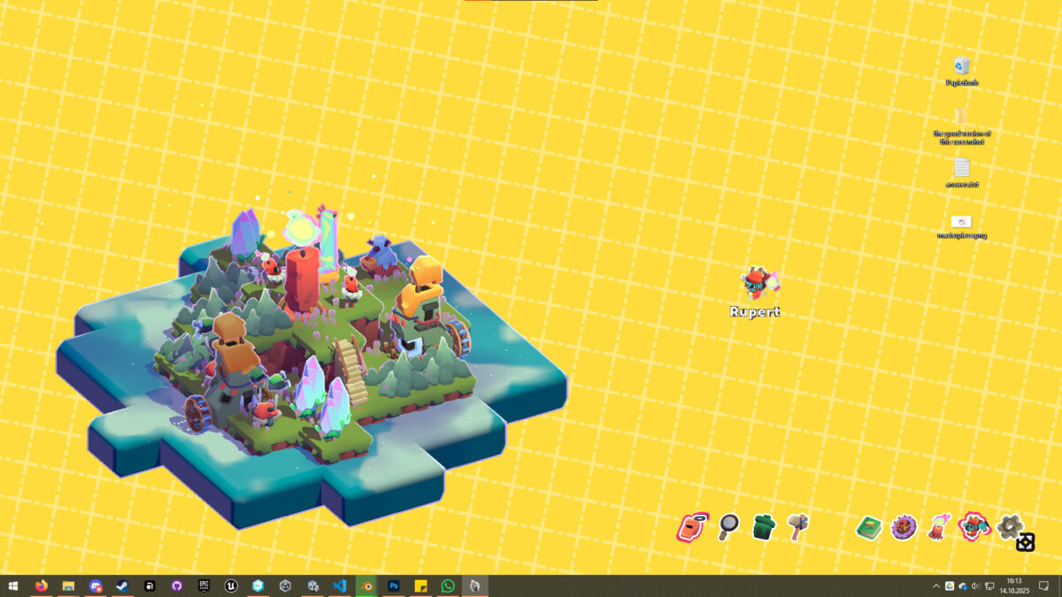 Knack 在桌面上採集資源的情景