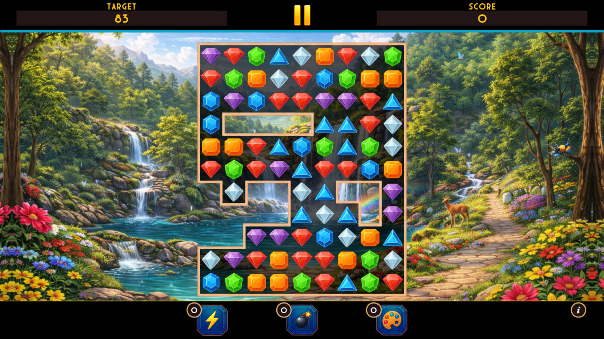 Crystal Garden 的繽紛寶石消除畫面