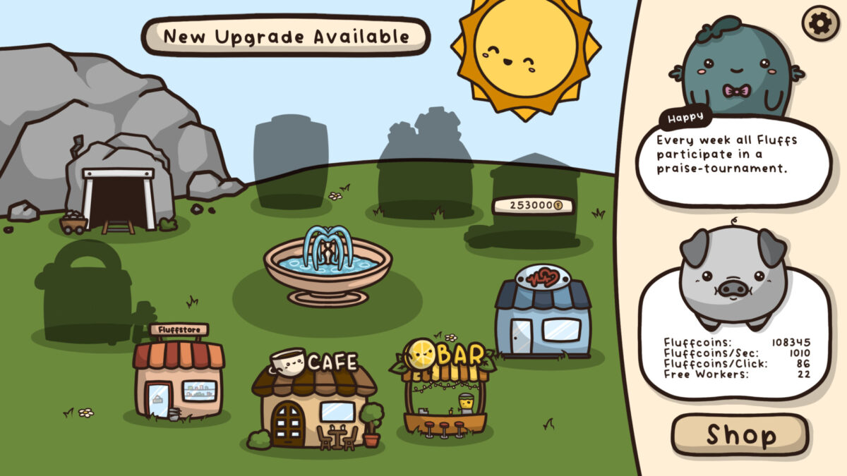 遊戲截圖：商店介面與各種可愛的道具升級