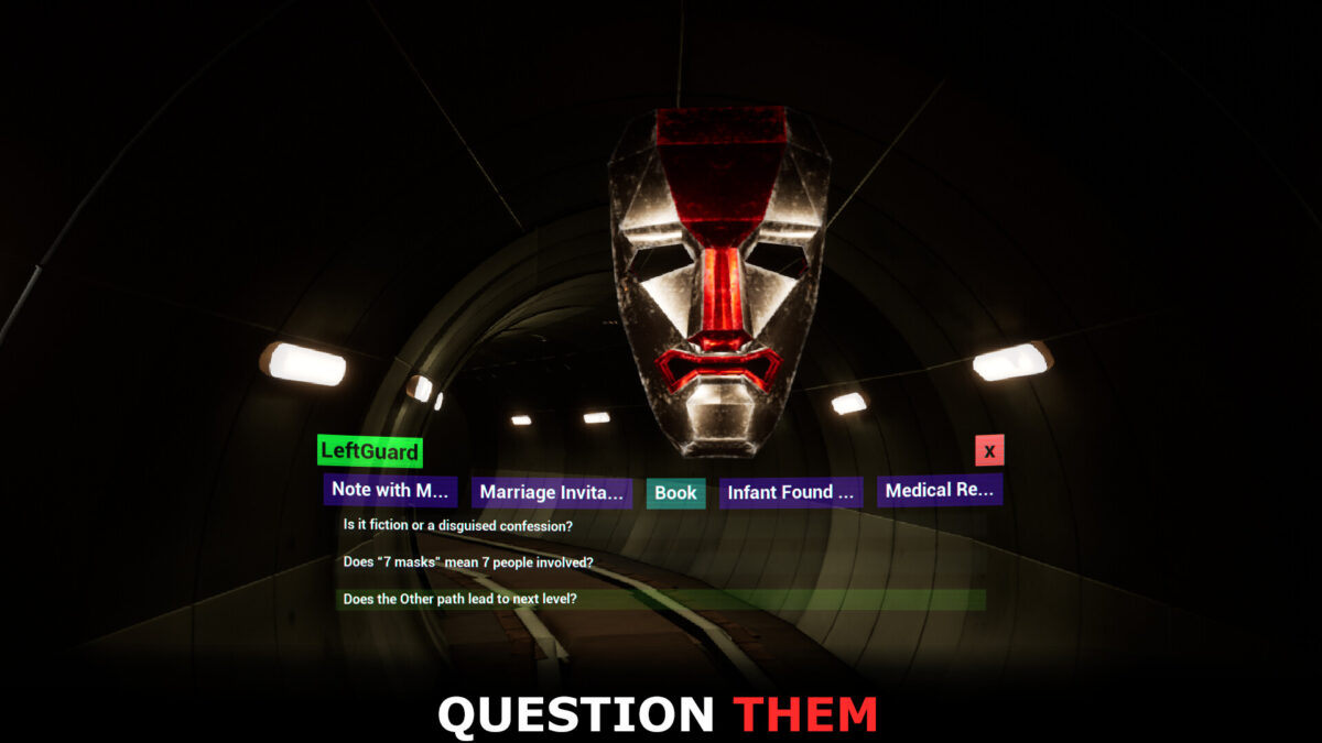 近距離觀察牆上的詭異塗鴉與面具