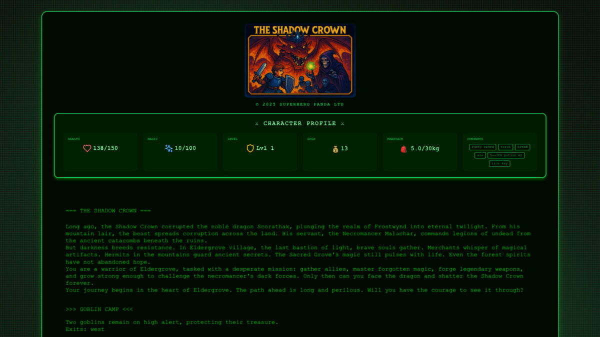 經典的文字冒險介面與指令輸入