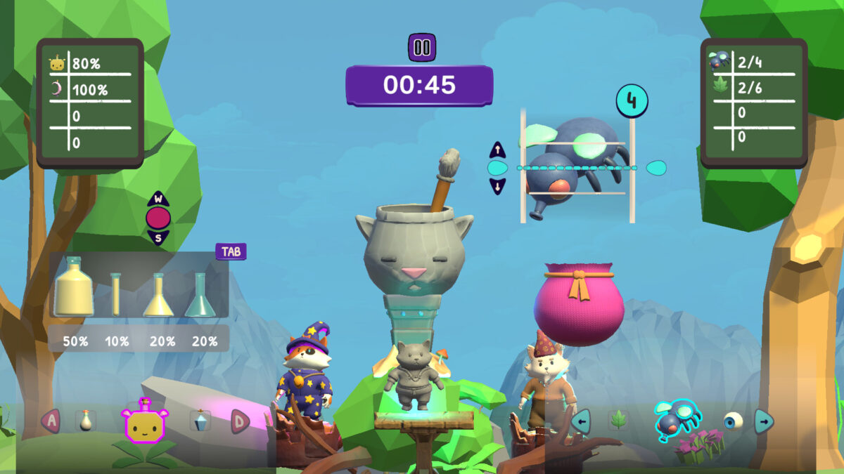 貓咪學徒正在調配魔藥的遊戲畫面