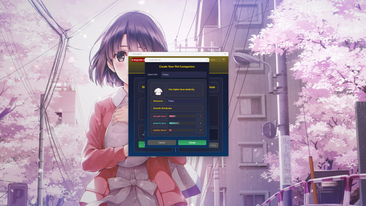 Farming Pets 遊戲內容截圖 - 屬性與選單介面