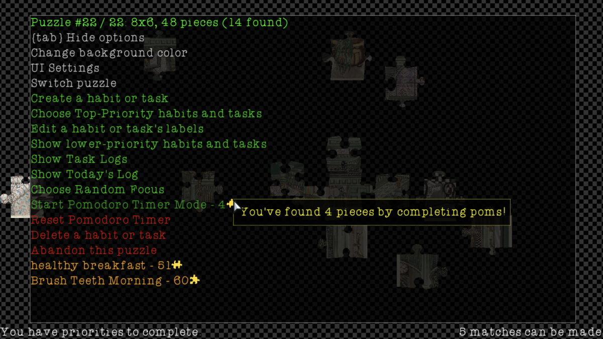 Habit Puzzles 遊戲內的拼圖碎片拼湊細節