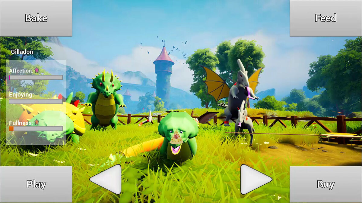 Spiritmorph 遊戲截圖：怪物與披薩餵食