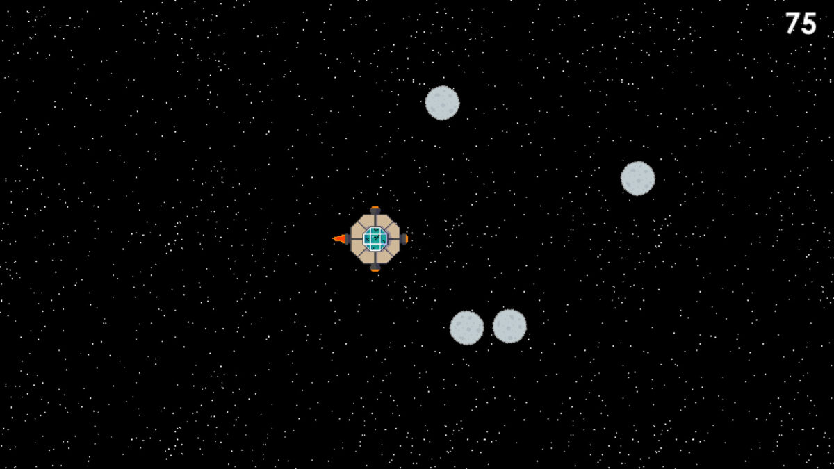 復古像素風的飛船與隕石特效