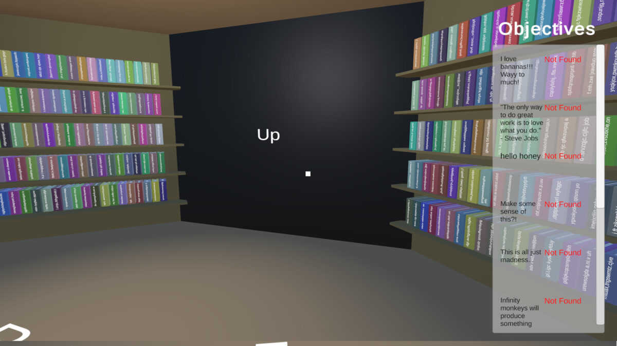 第一人稱視角的圖書館內部探索