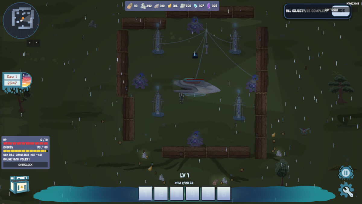 《Luxmithar》遊戲截圖：夜晚來臨，防禦設施對抗來襲的敵人浪潮