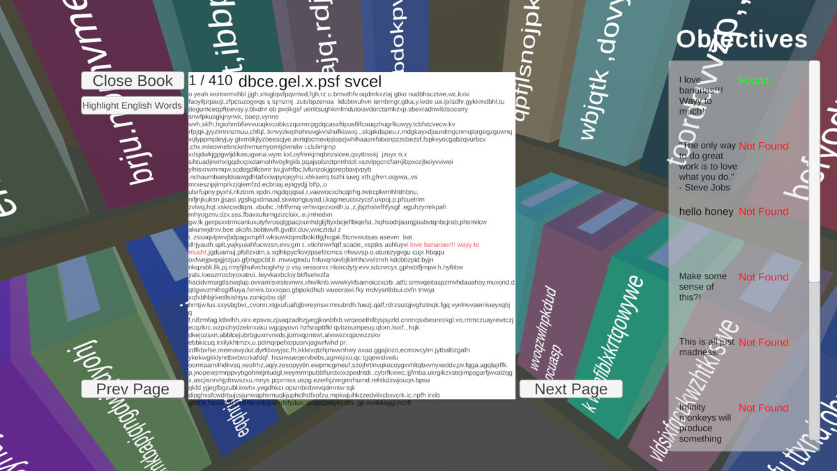 玩家閱讀隨機生成的書籍內容