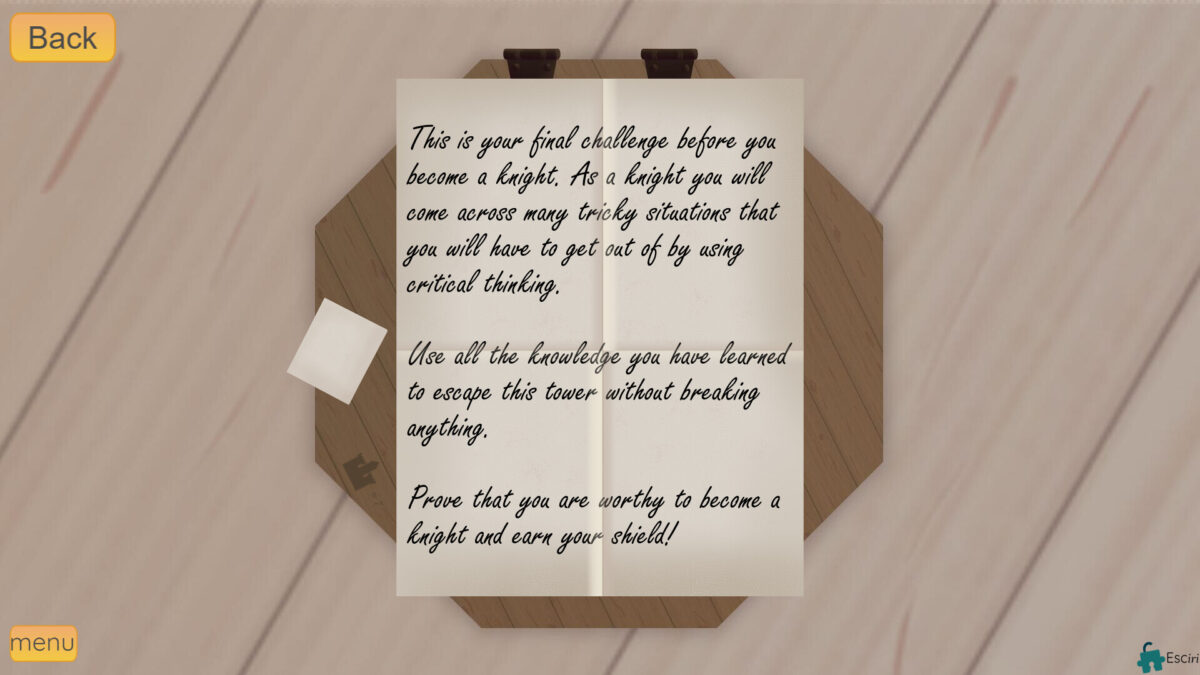 騎士的挑戰遊戲畫面:桌上的線索紙條