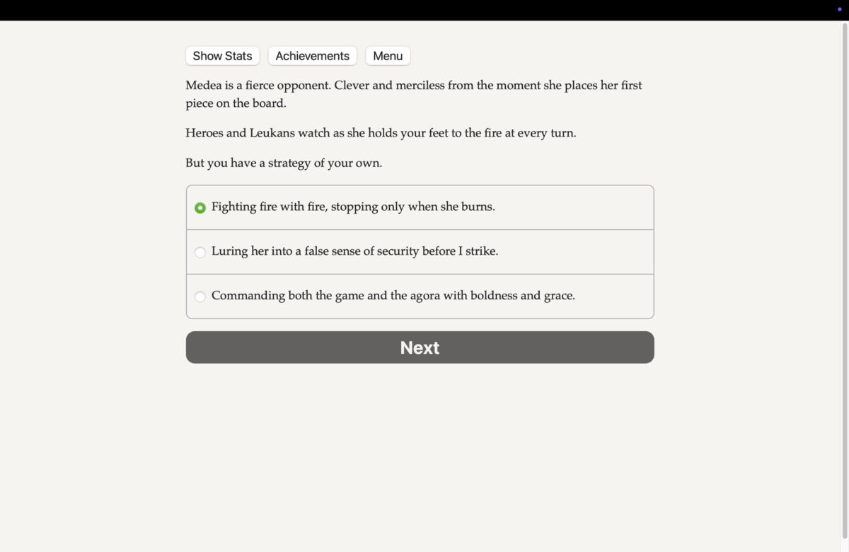 Hearts in Hades: Divine Passion 遊戲選單畫面
