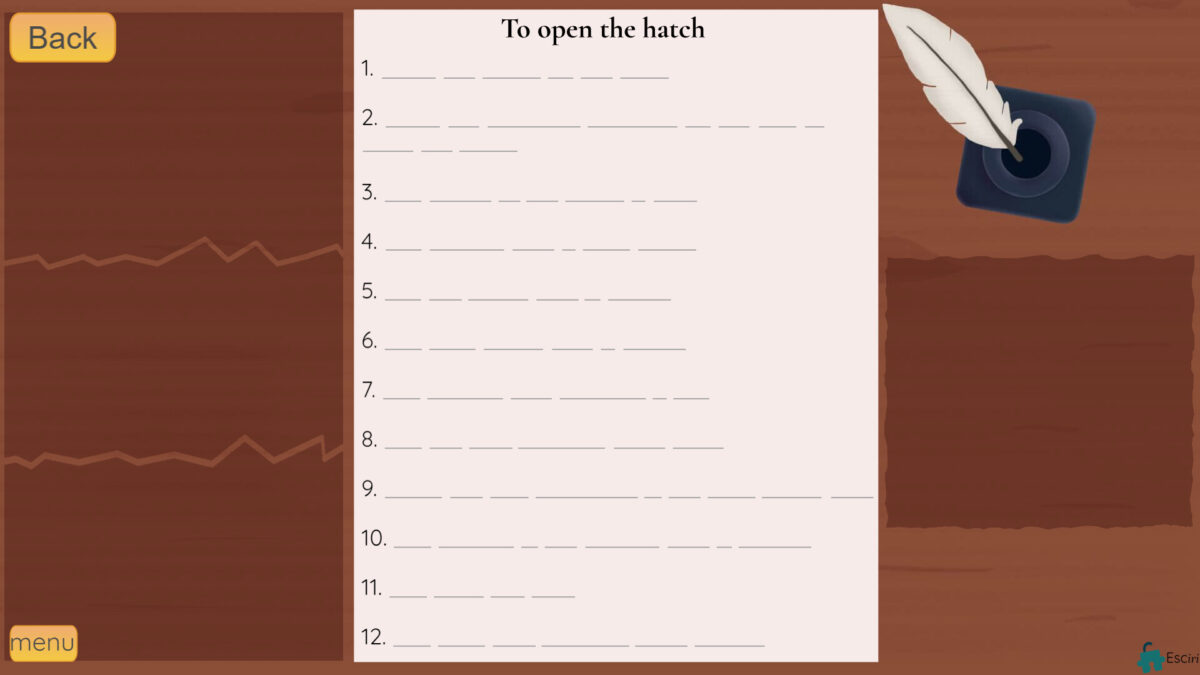 騎士的挑戰遊戲畫面:書桌與寫字謎題