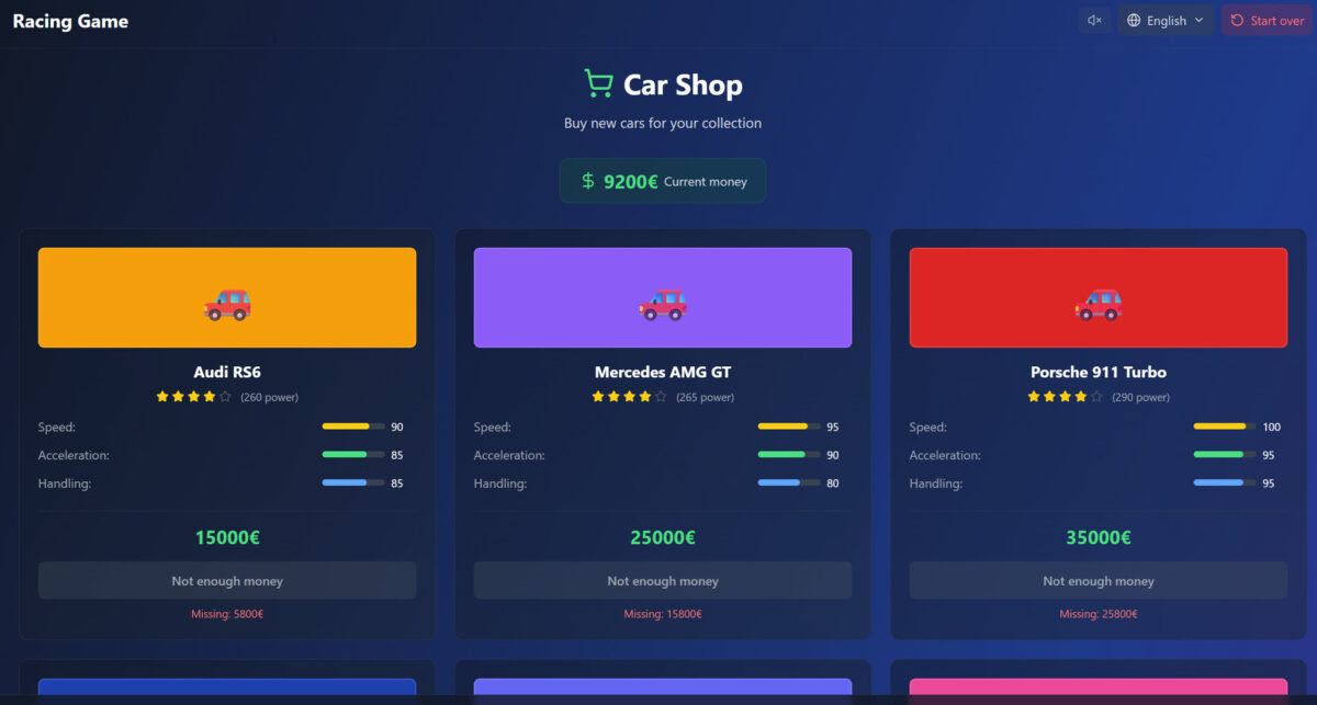 3D race game 遊戲截圖 - 車輛細節展示
