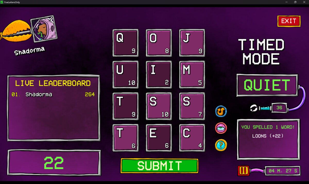 Five Letters Only 遊戲截圖:計分與反饋系統