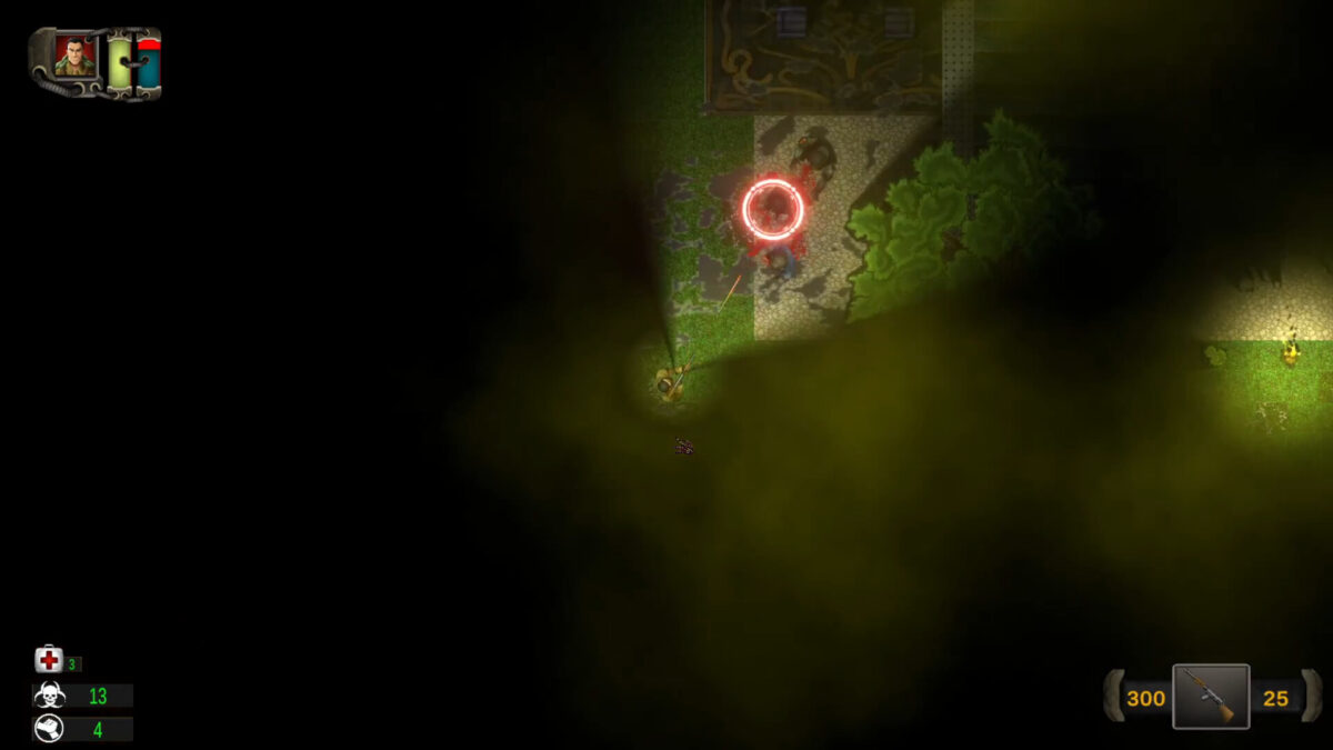 玩家在黑暗中使用手槍防禦