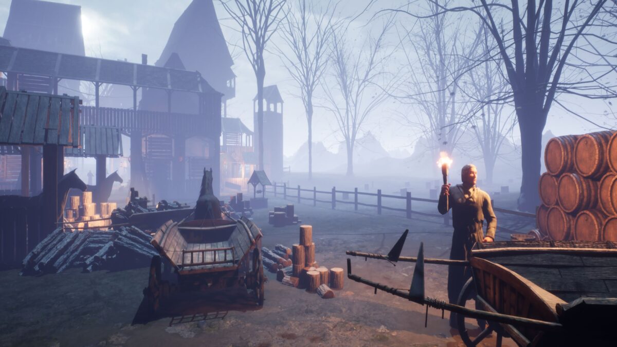 遊戲實機畫面:小鎮遠景與迷霧