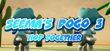 Seema’s Pogo 3: Hop Together 遊戲主視覺圖，展示貓咪角色使用彈跳棒在多彩3D關卡中跳躍
