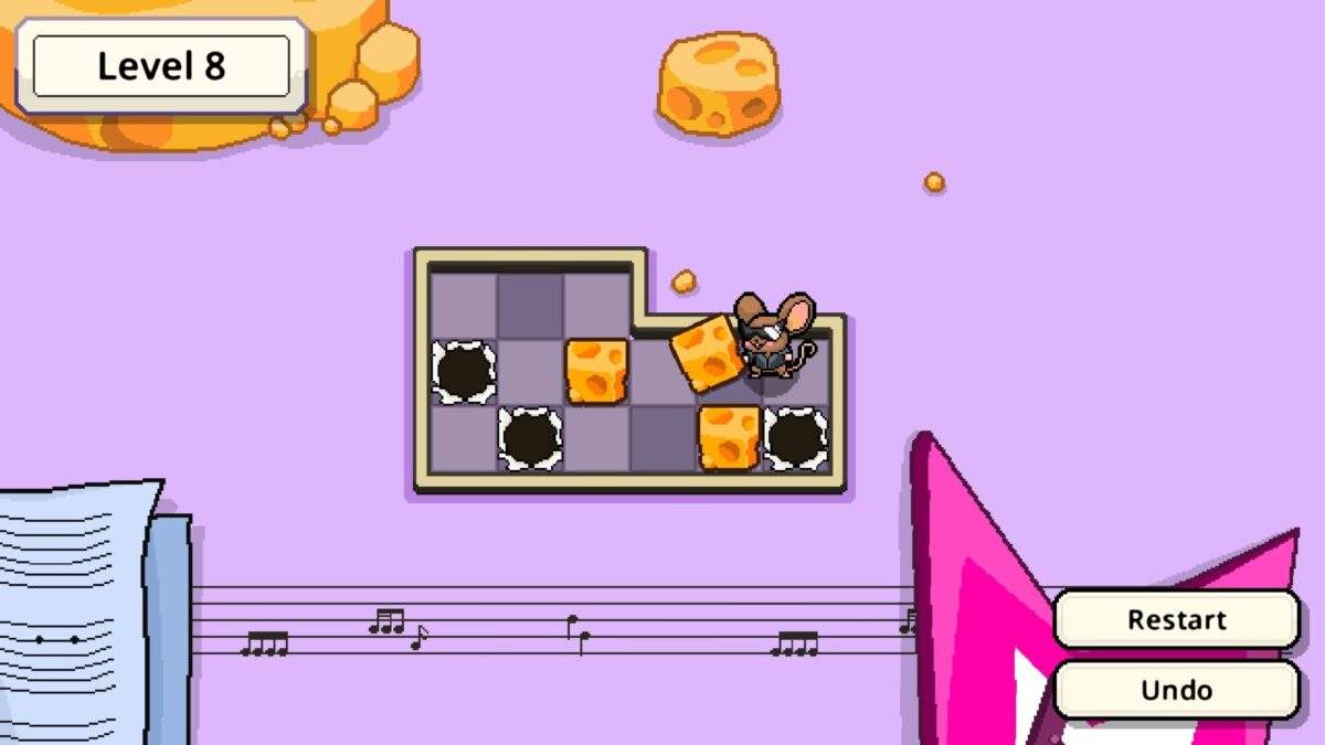 Cute Astro 實際遊戲畫面,展示紫色舞台的推箱子謎題